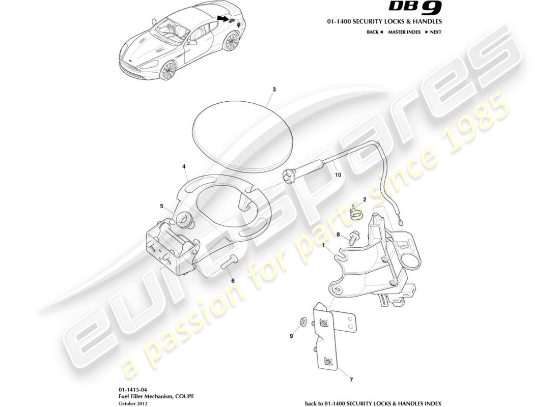 aston martin db9 (2014) fuel filler mechanism, coupe parts diagram