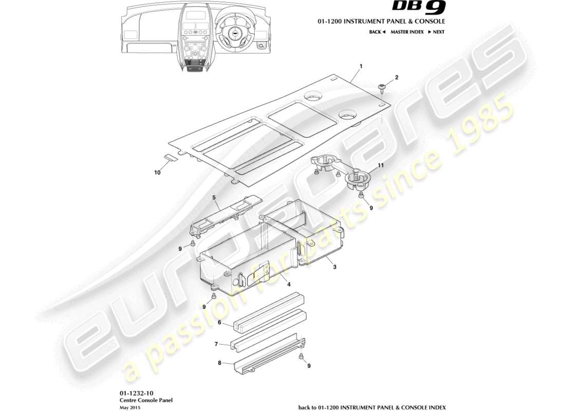 aston martin db9 (2017) centre console panel part diagram