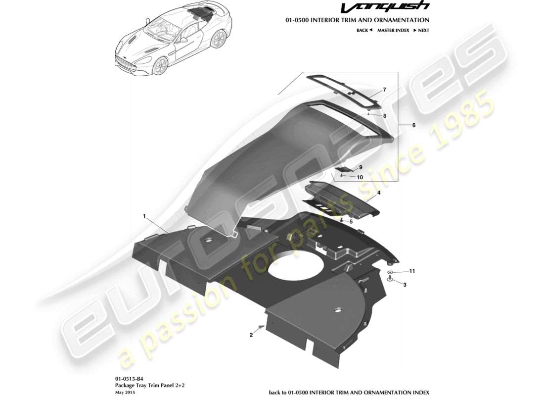 aston martin vanquish (2017) parcel shelf trim panel, 2+2 coupe part diagram