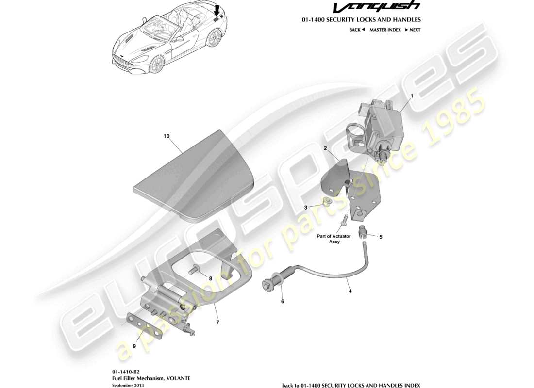 aston martin vanquish (2018) fuel filler mechanism, volante part diagram