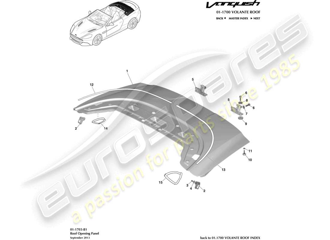 aston martin vanquish (2018) roof opening panel part diagram