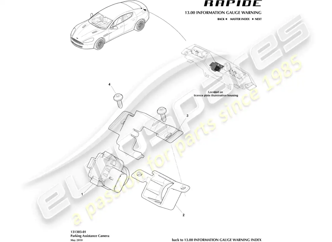 aston martin rapide (2012) parking aid camera parts diagram