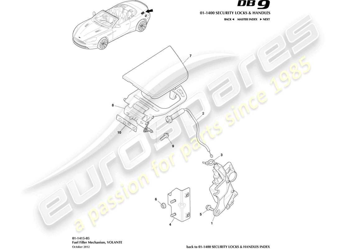aston martin db9 (2015) fuel filler mechanism, volante part diagram