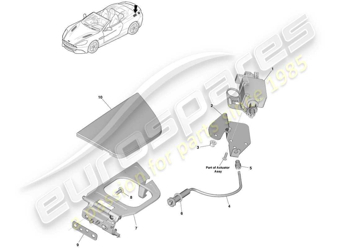 aston martin vanquish (2013) fuel filler mechanism, volante part diagram