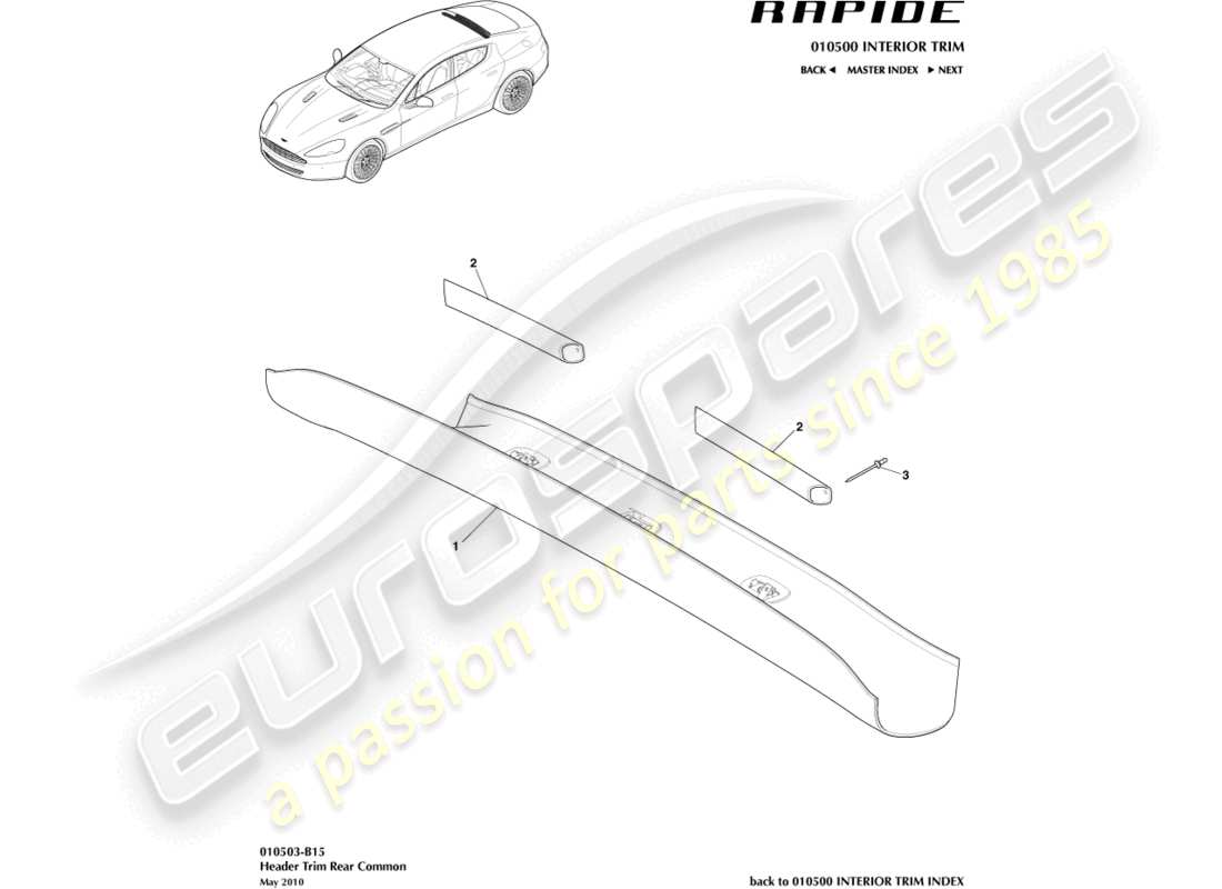 aston martin rapide (2010) rear header trim part diagram