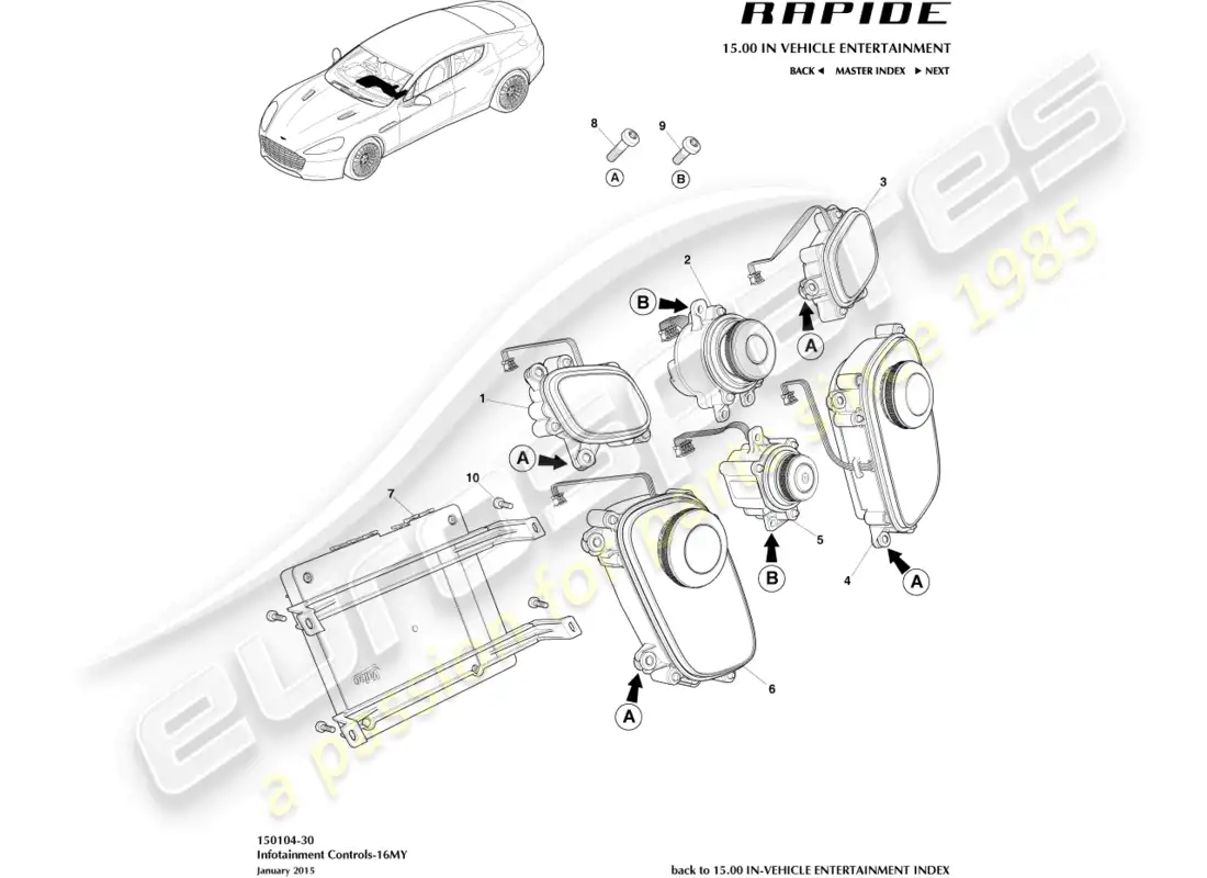 aston martin rapide (2011) infotainment controls, 16my parts diagram
