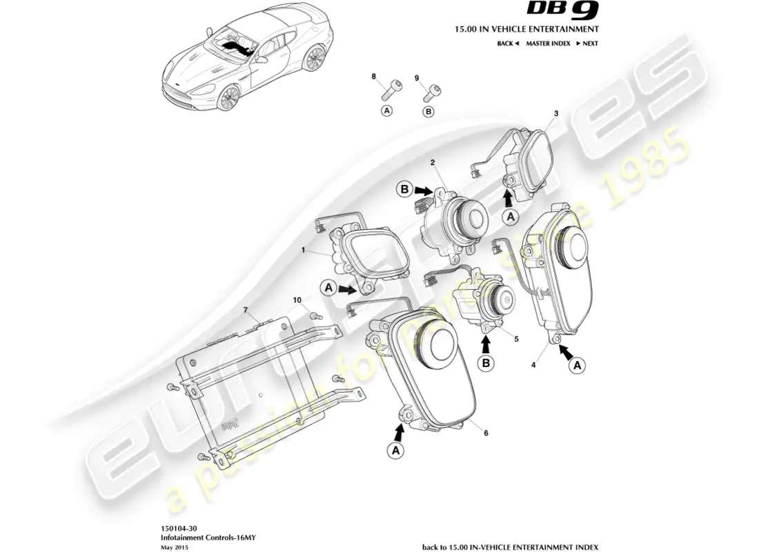 aston martin db9 (2016) infotainment controls, 16my parts diagram