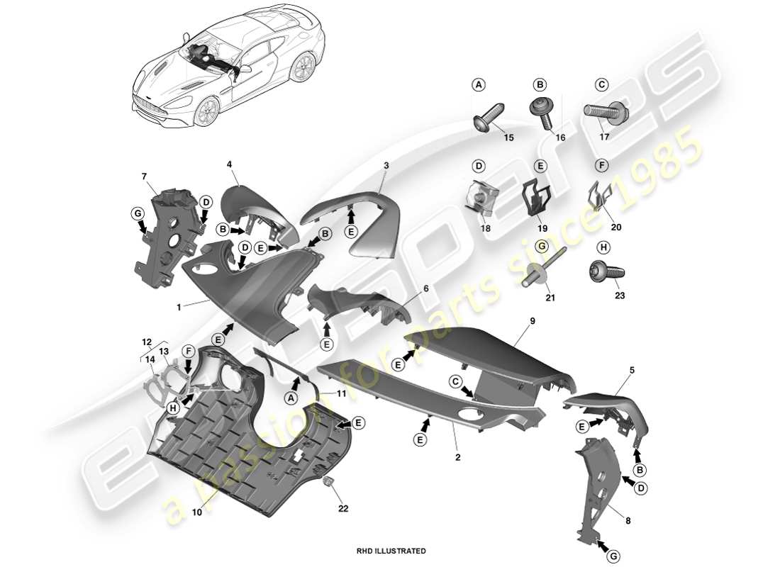 aston martin vanquish (2014) ip trimmed panels part diagram