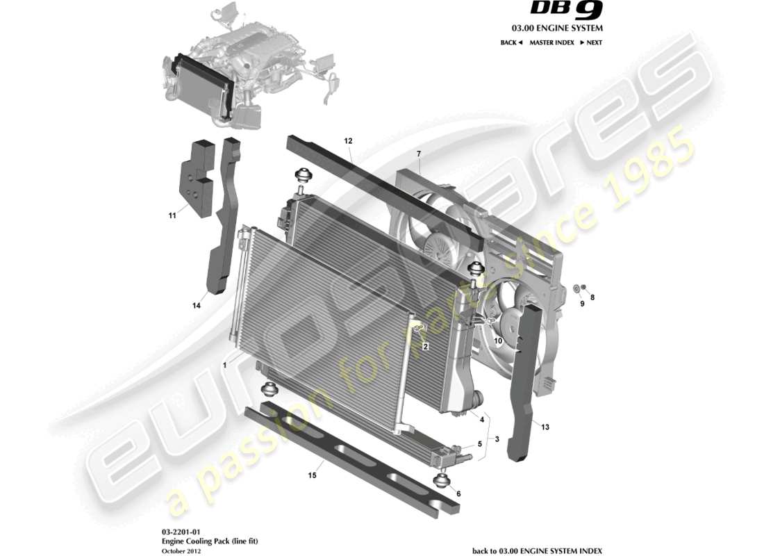 aston martin db9 (2016) engine cooling, line fit part diagram