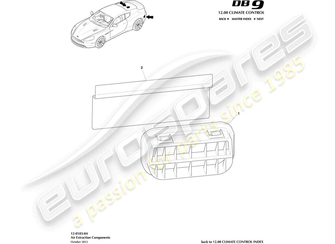 aston martin db9 (2014) air extraction components parts diagram