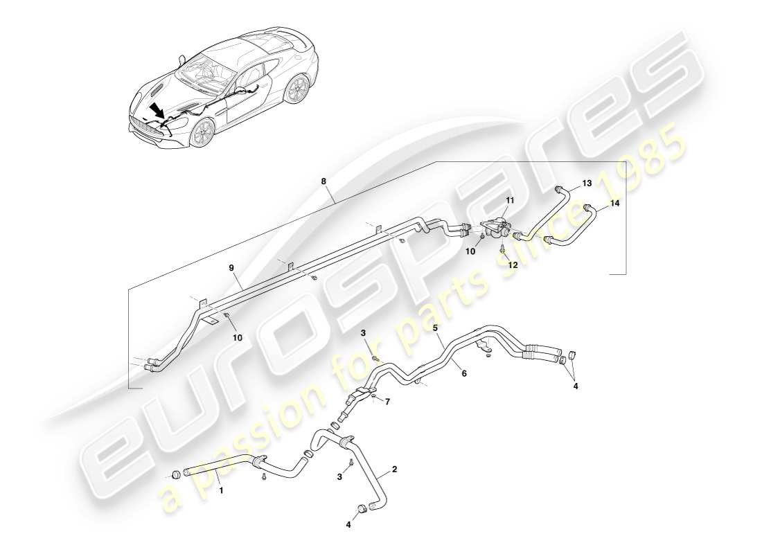 aston martin vanquish (2013) transmission oil cooler pipes part diagram