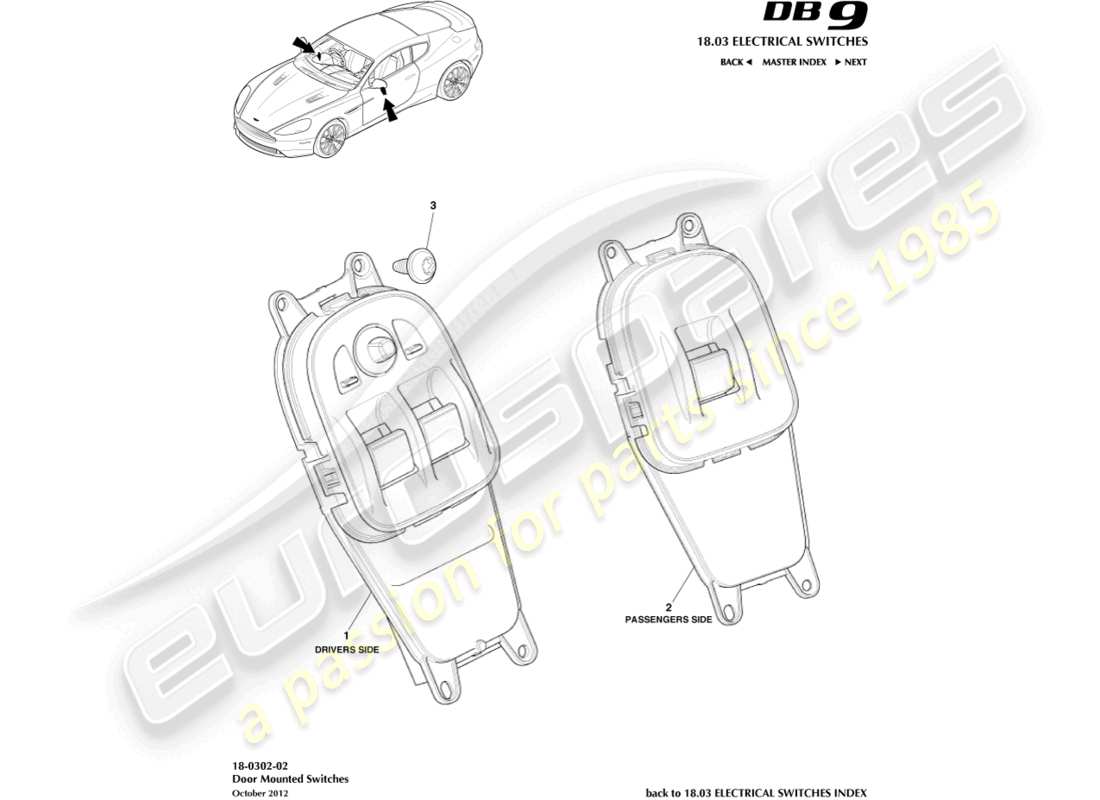 aston martin db9 (2015) door mounted switches part diagram