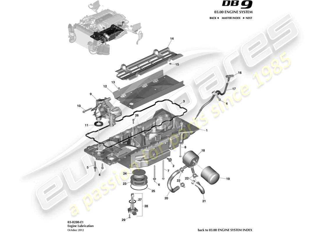 aston martin db9 (2014) engine lubrication parts diagram