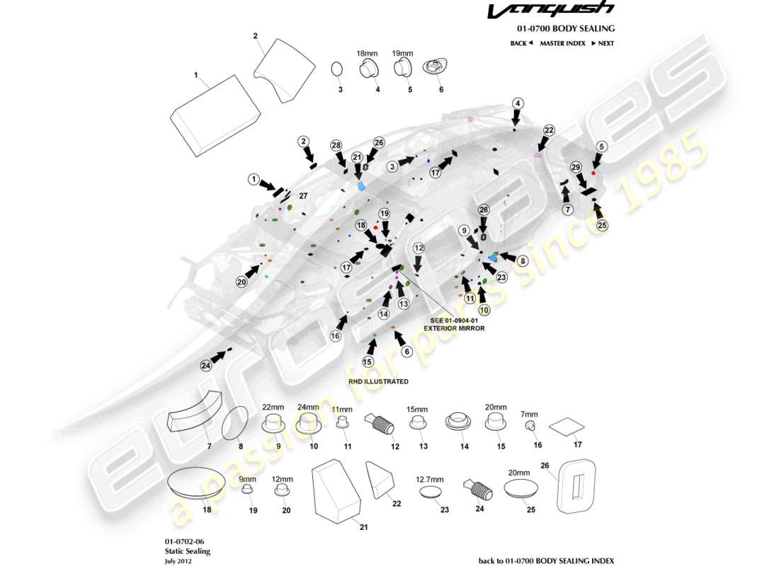 aston martin vanquish (2015) static sealing part diagram