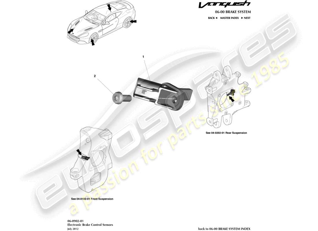 aston martin vanquish (2018) wheel speed sensors part diagram