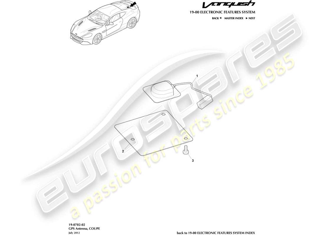 aston martin vanquish (2016) gps antenna, coupe part diagram