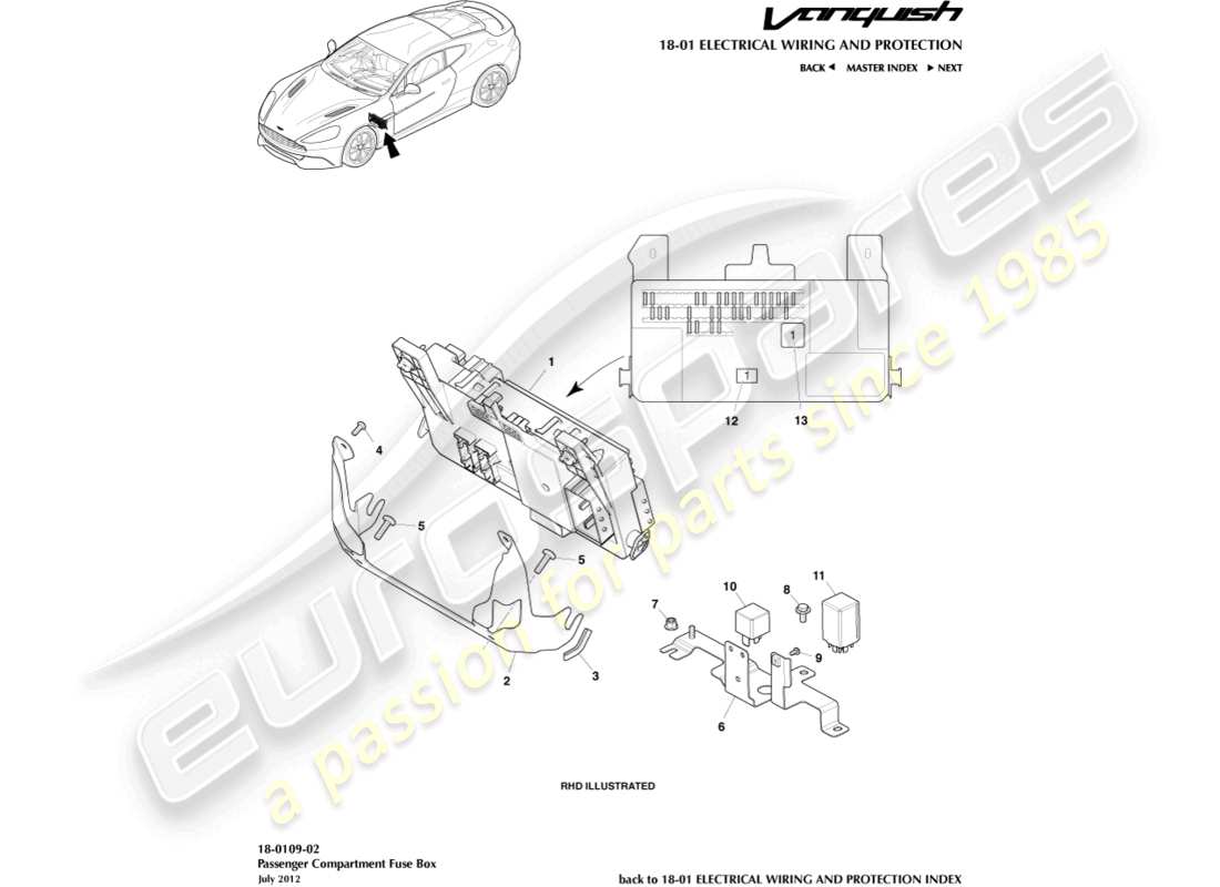 aston martin vanquish (2018) passenger compartment fusebox part diagram