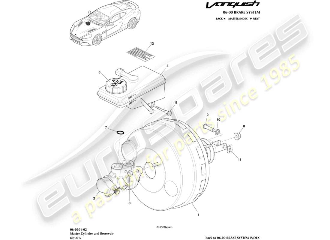 aston martin vanquish (2018) master cylinder & reservoir part diagram