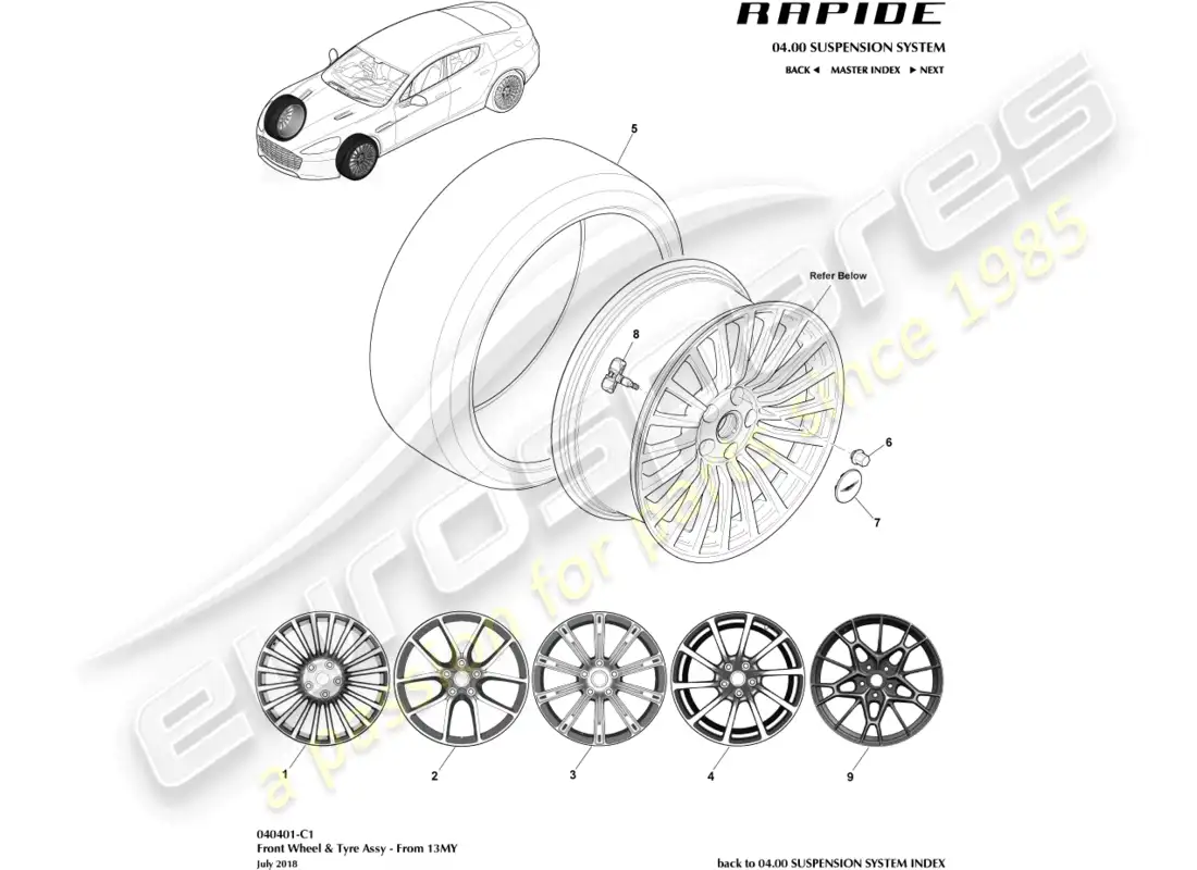 aston martin rapide (2013) wheel & tyres, front from 13my parts diagram