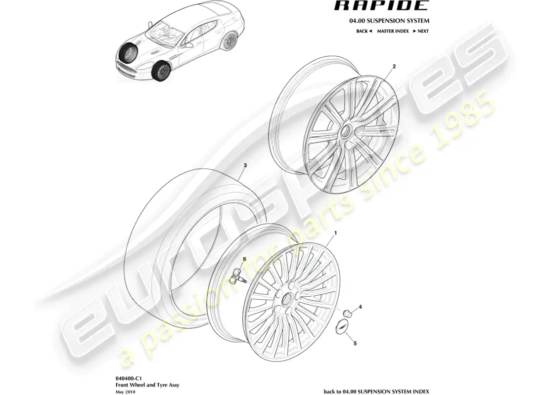 aston martin rapide (2013) wheel & tyres, front to 13my parts diagram