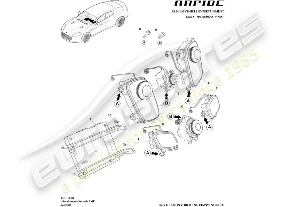 aston martin rapide (2011) infotainment controls, amr parts diagram