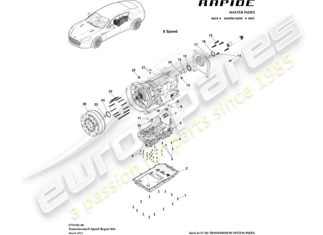 aston martin rapide (2013) transmission kits, 8 spd parts diagram