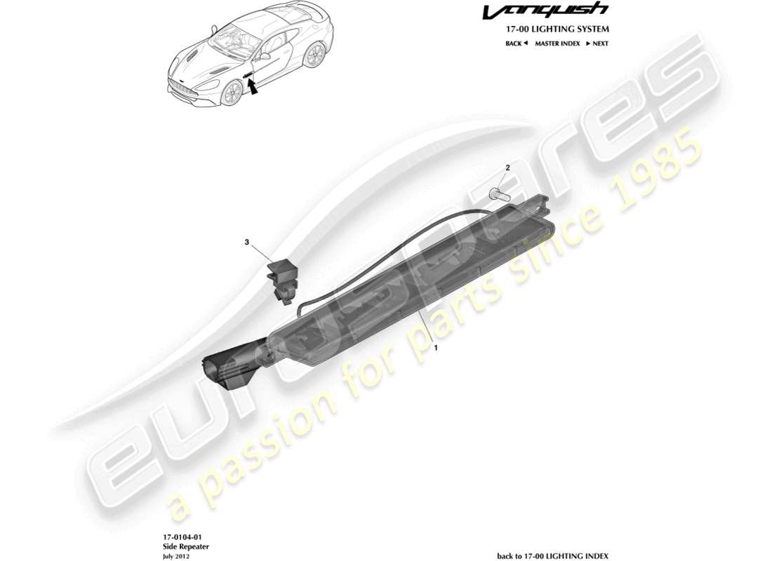 aston martin vanquish (2016) side repeaters part diagram