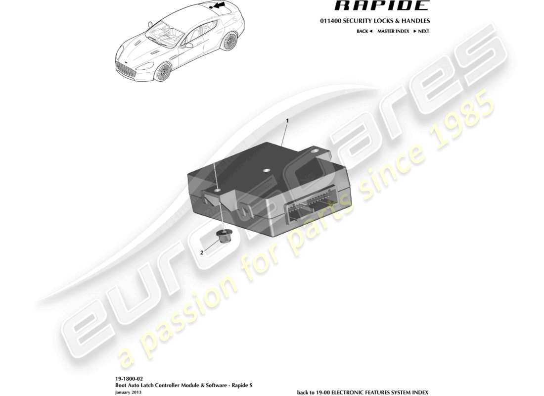 aston martin rapide (2010) auto boot lock controller part diagram