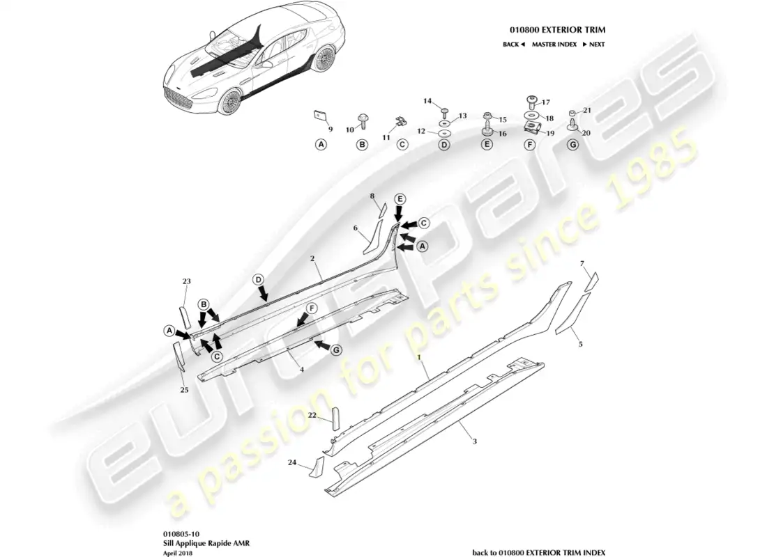 aston martin rapide (2019) sill applique, amr parts diagram