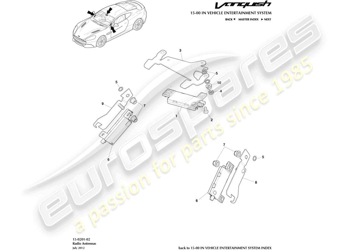 aston martin vanquish (2015) radio antenna parts diagram