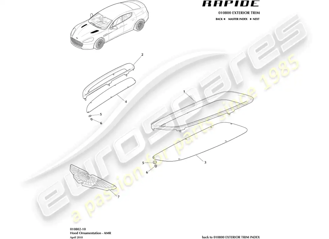 aston martin rapide (2019) front end trim, amr parts diagram