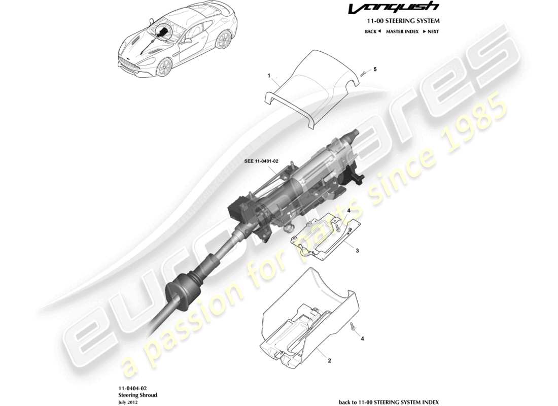 aston martin vanquish (2018) column shroud part diagram