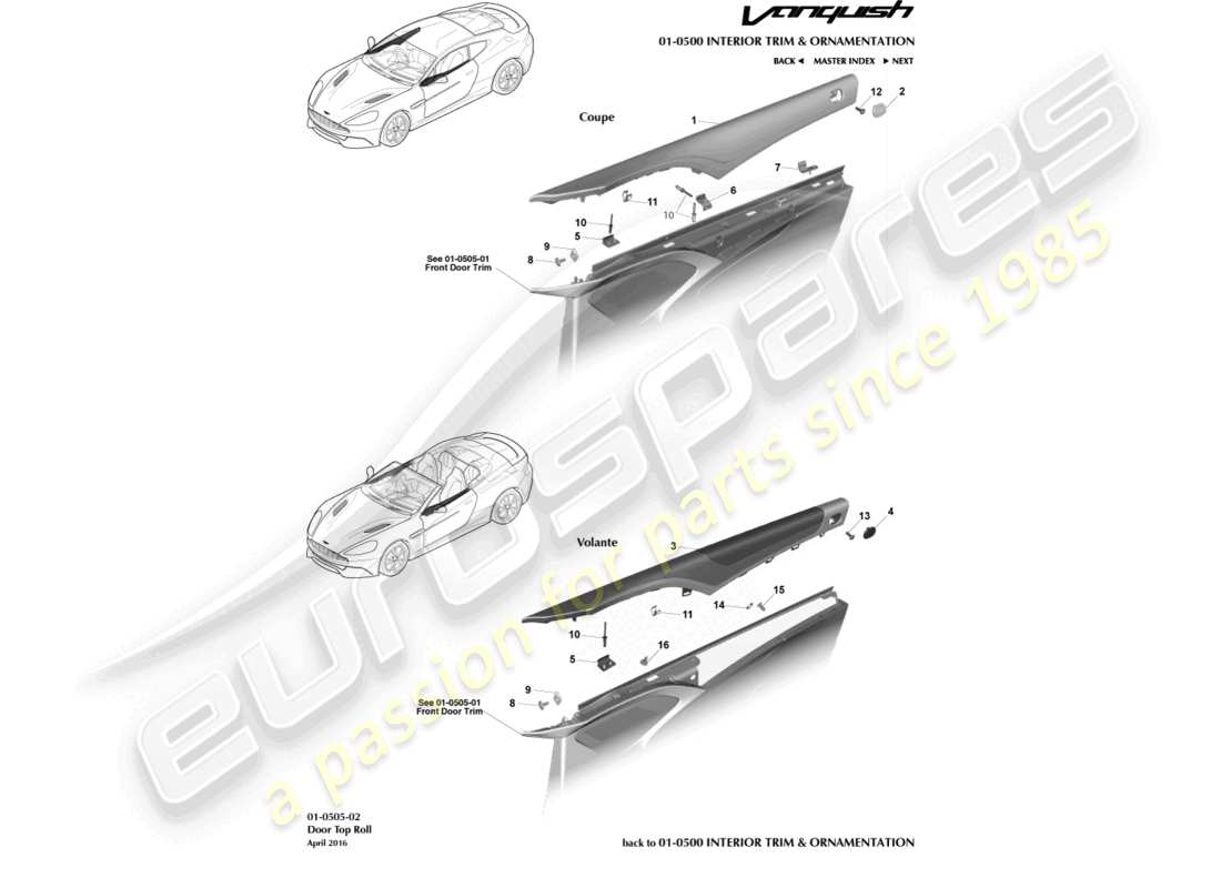 aston martin vanquish (2018) door top roll part diagram