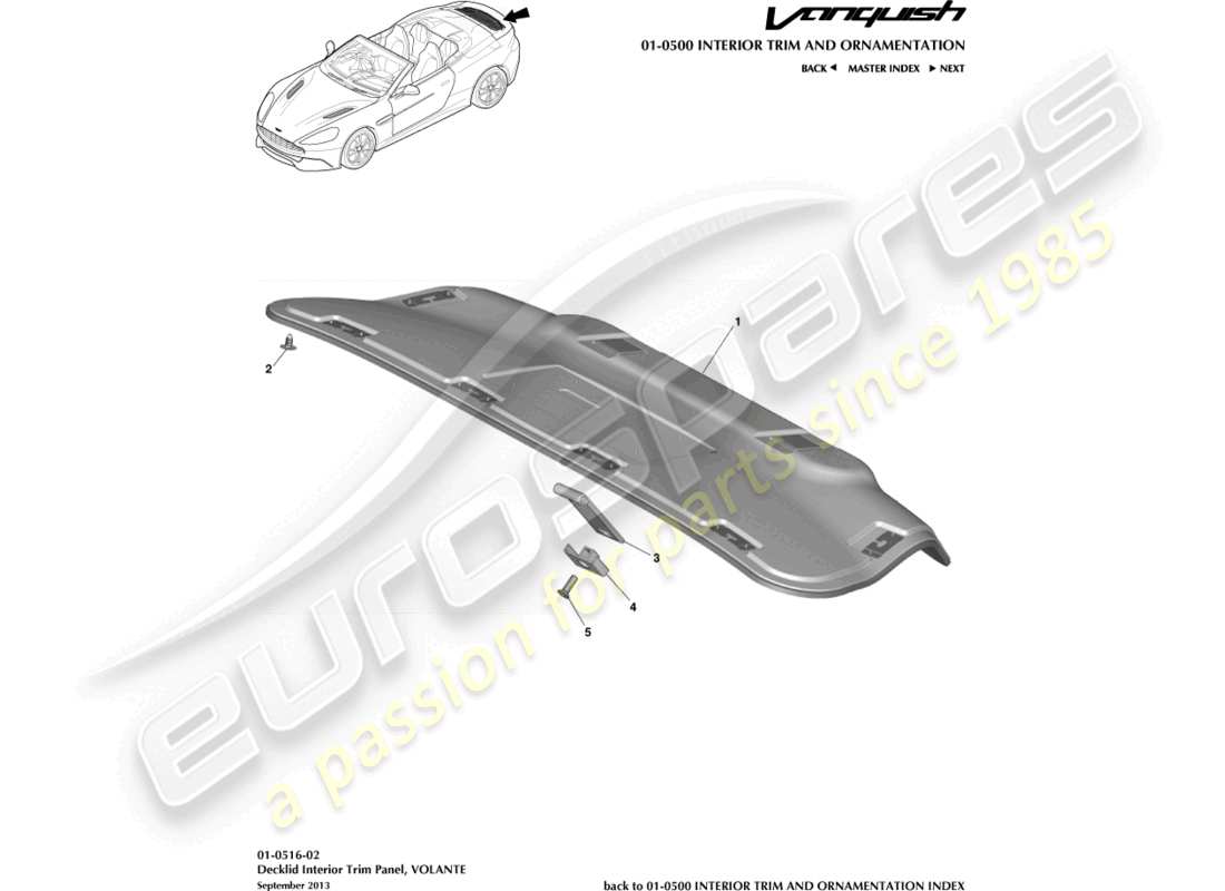 aston martin vanquish (2018) tailgate trim panel, volante part diagram