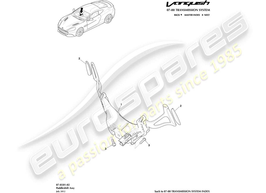 aston martin vanquish (2018) paddleshift part diagram