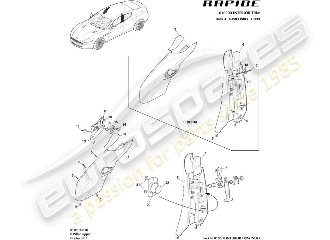 aston martin rapide (2010) b pillar trim part diagram