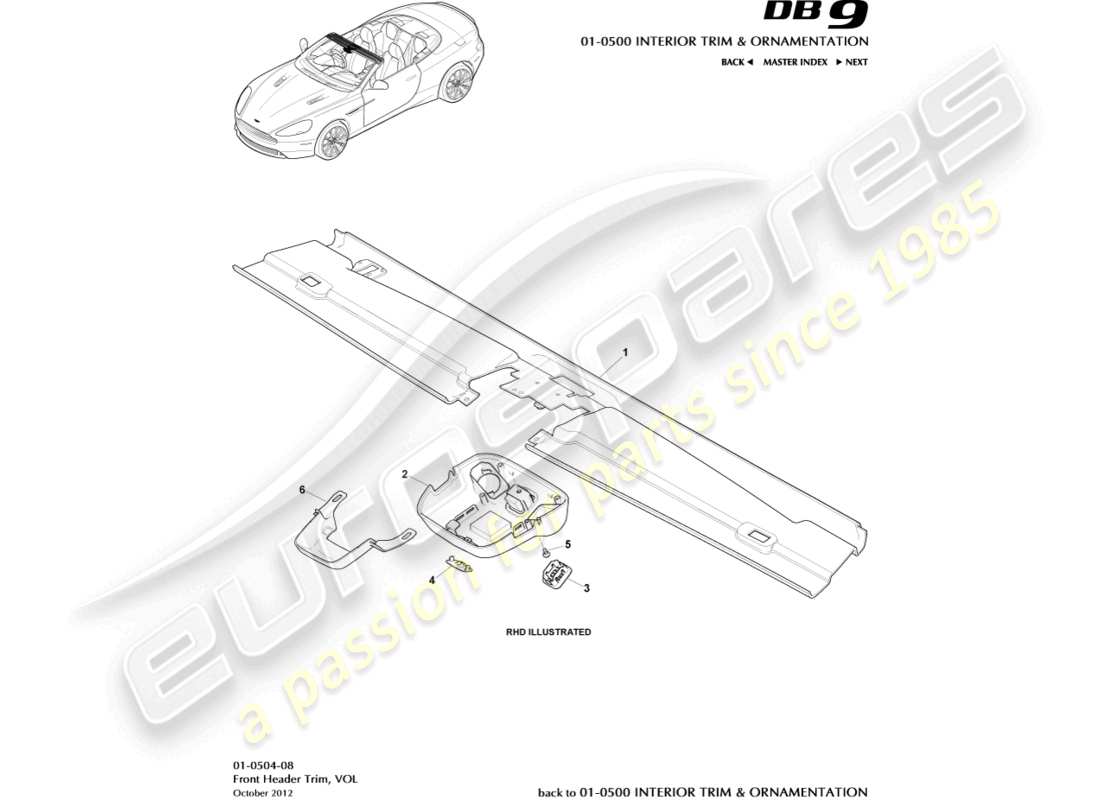aston martin db9 (2016) front header trim, volante part diagram