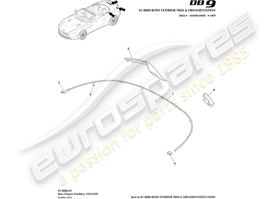 aston martin db9 (2017) rear closure finishers, volante part diagram