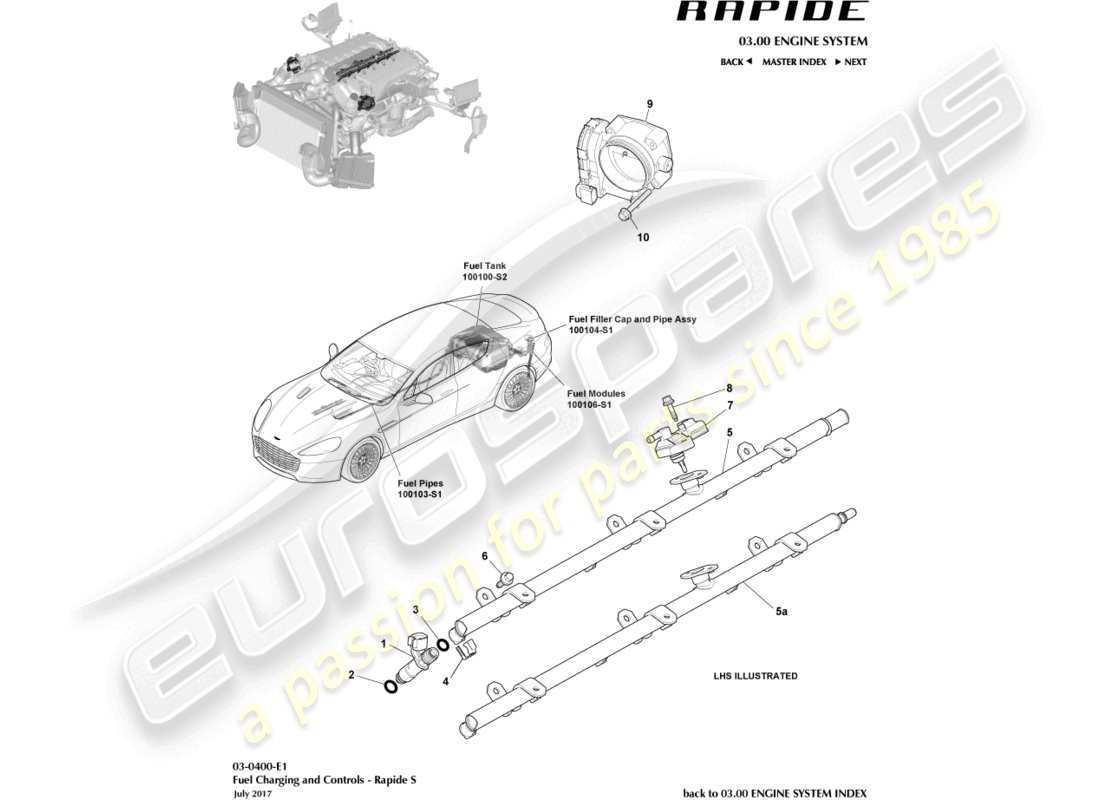 aston martin rapide (2016) fuel charging & controls part diagram