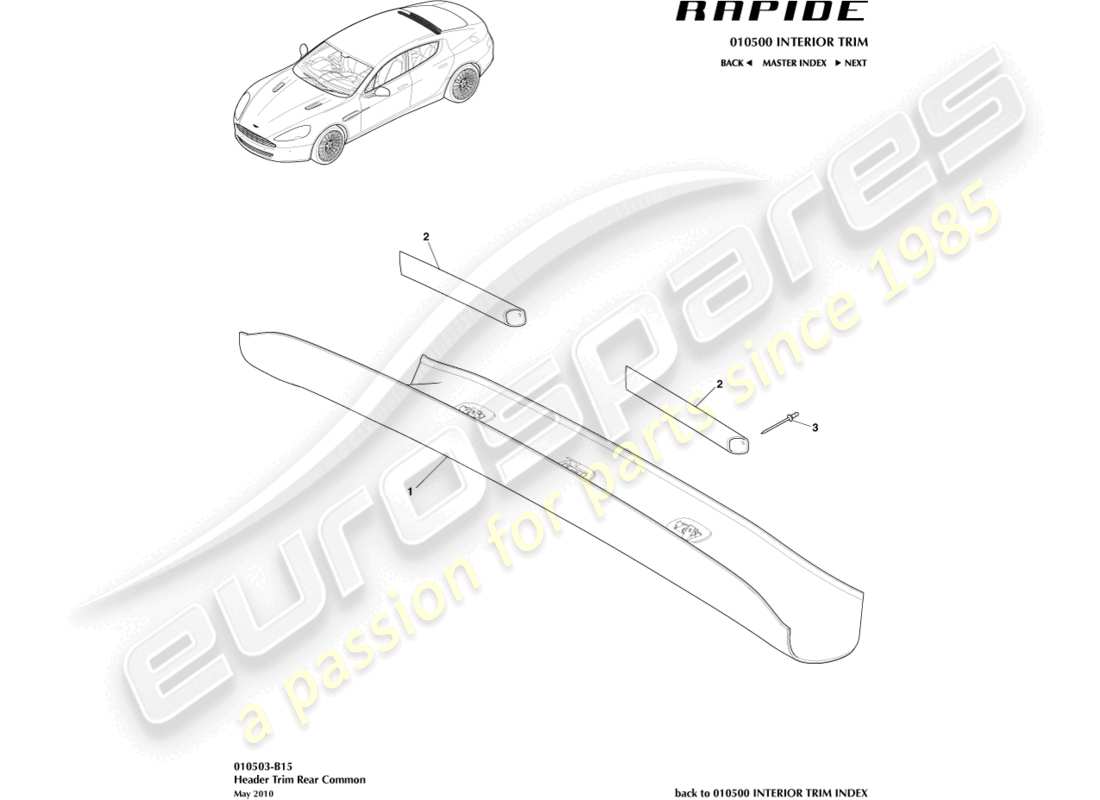 aston martin rapide (2019) rear header trim parts diagram