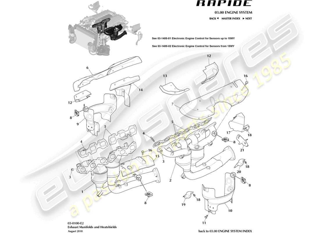 aston martin rapide (2010) exhaust manifolds part diagram