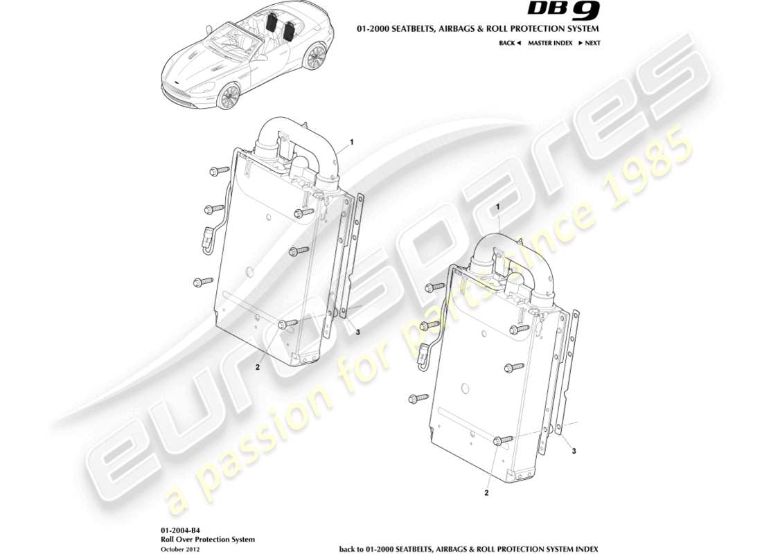 aston martin db9 (2013) deployable rollbar, volante parts diagram