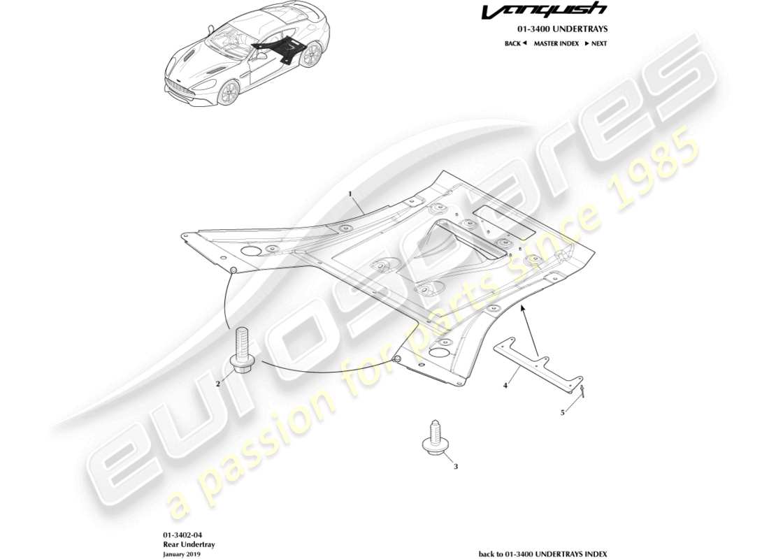 aston martin vanquish (2017) rear undertray, coupe part diagram