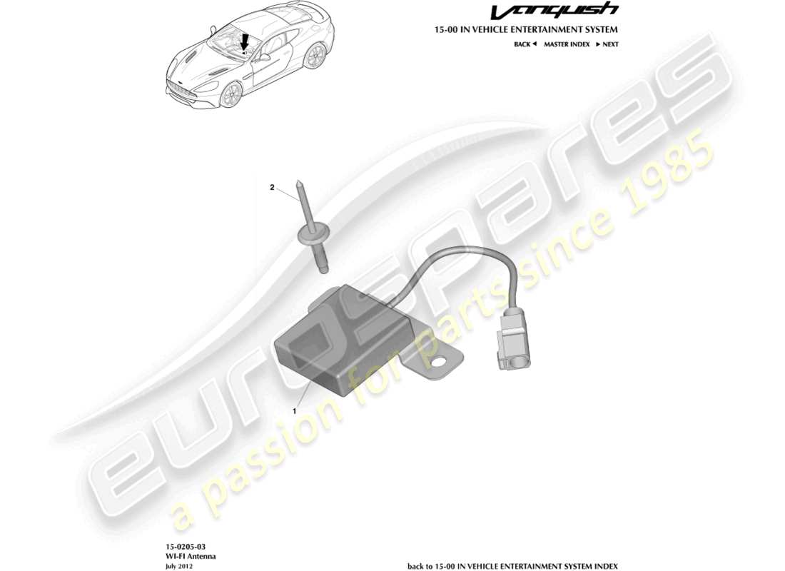 aston martin vanquish (2017) wi-fi antenna part diagram