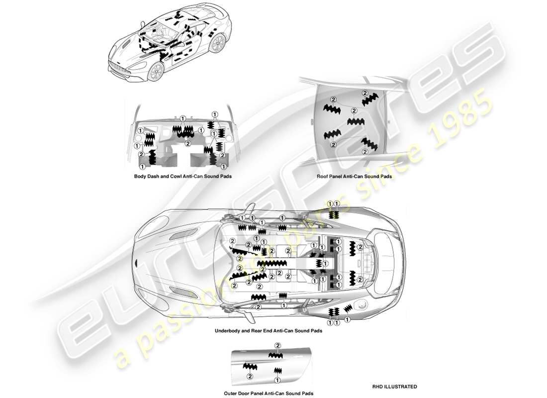 aston martin vanquish (2014) anti-can pads, coupe part diagram