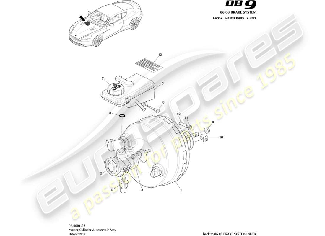 aston martin db9 (2017) master cylinder & reservoir part diagram