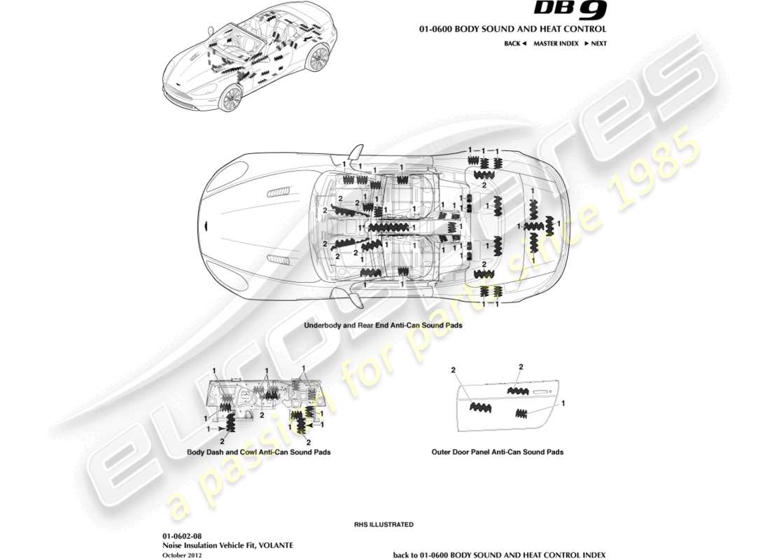 aston martin db9 (2014) noise insulation, volante parts diagram