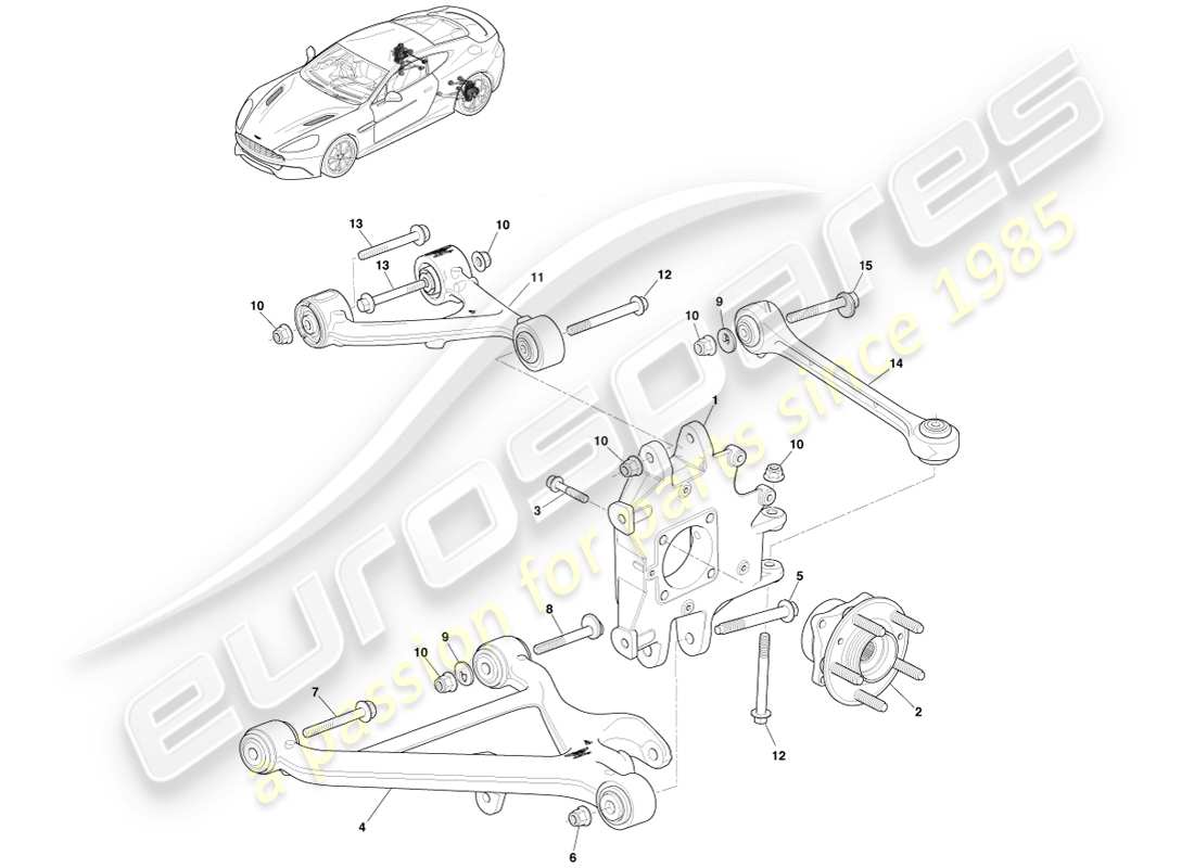 aston martin vanquish (2014) rear suspension assembly part diagram