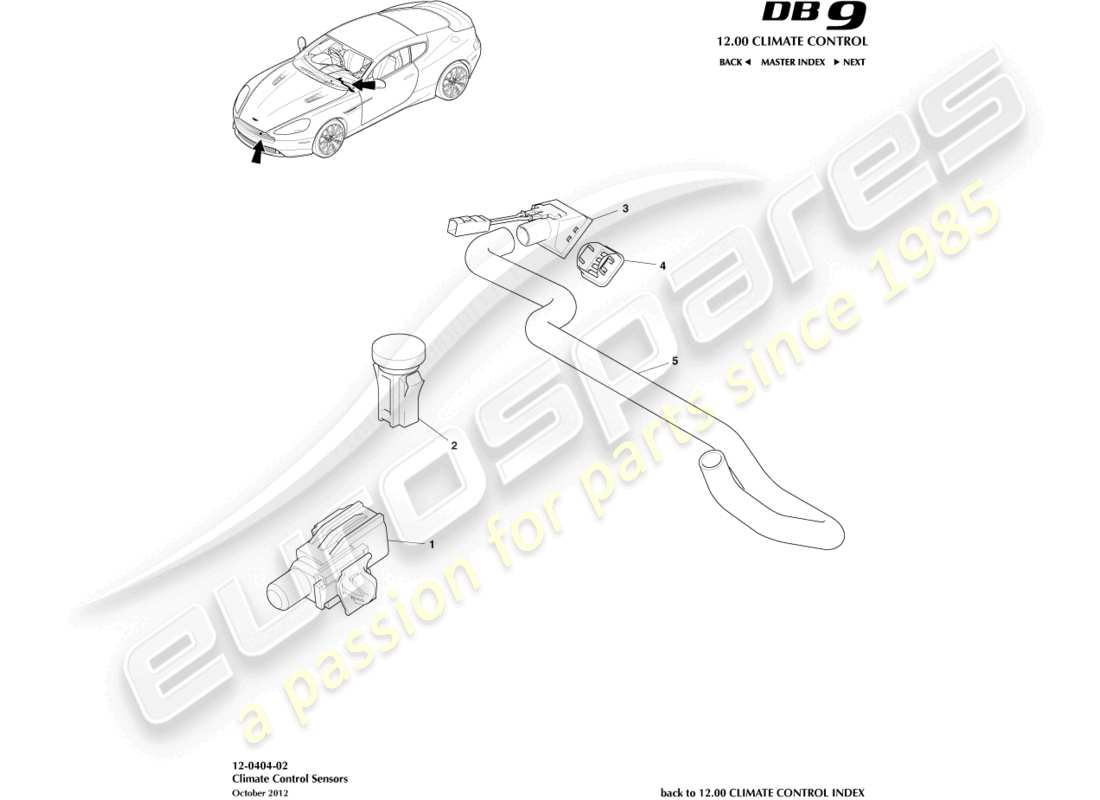 aston martin db9 (2013) sensors parts diagram