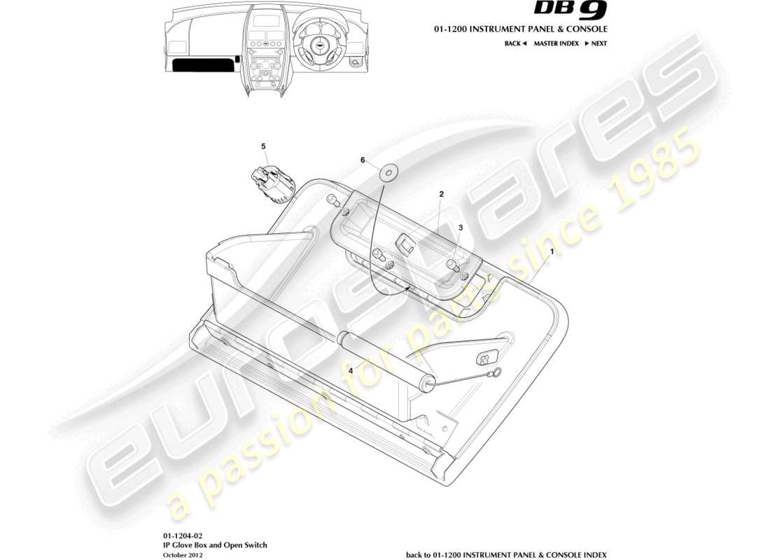 aston martin db9 (2016) glove box switch part diagram
